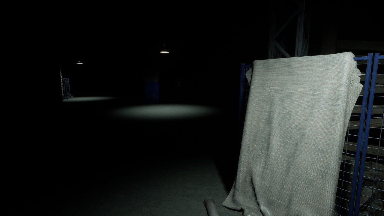 Dark approach to the second room's lever and fenced toy hatch